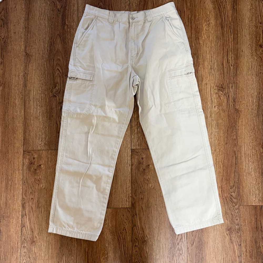 LL‎ Bean Mens Cargo Pants 34x30 Khaki Tan Cotton Canvas Straight Leg Utility